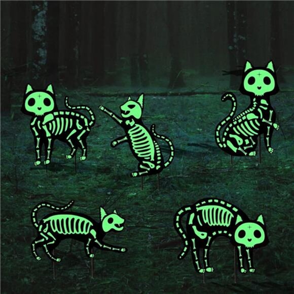 Outdoor Halloween Decorations Yard Signs - 5pcs Glow in The Dark Skeleton Black - Picture 1 of 6